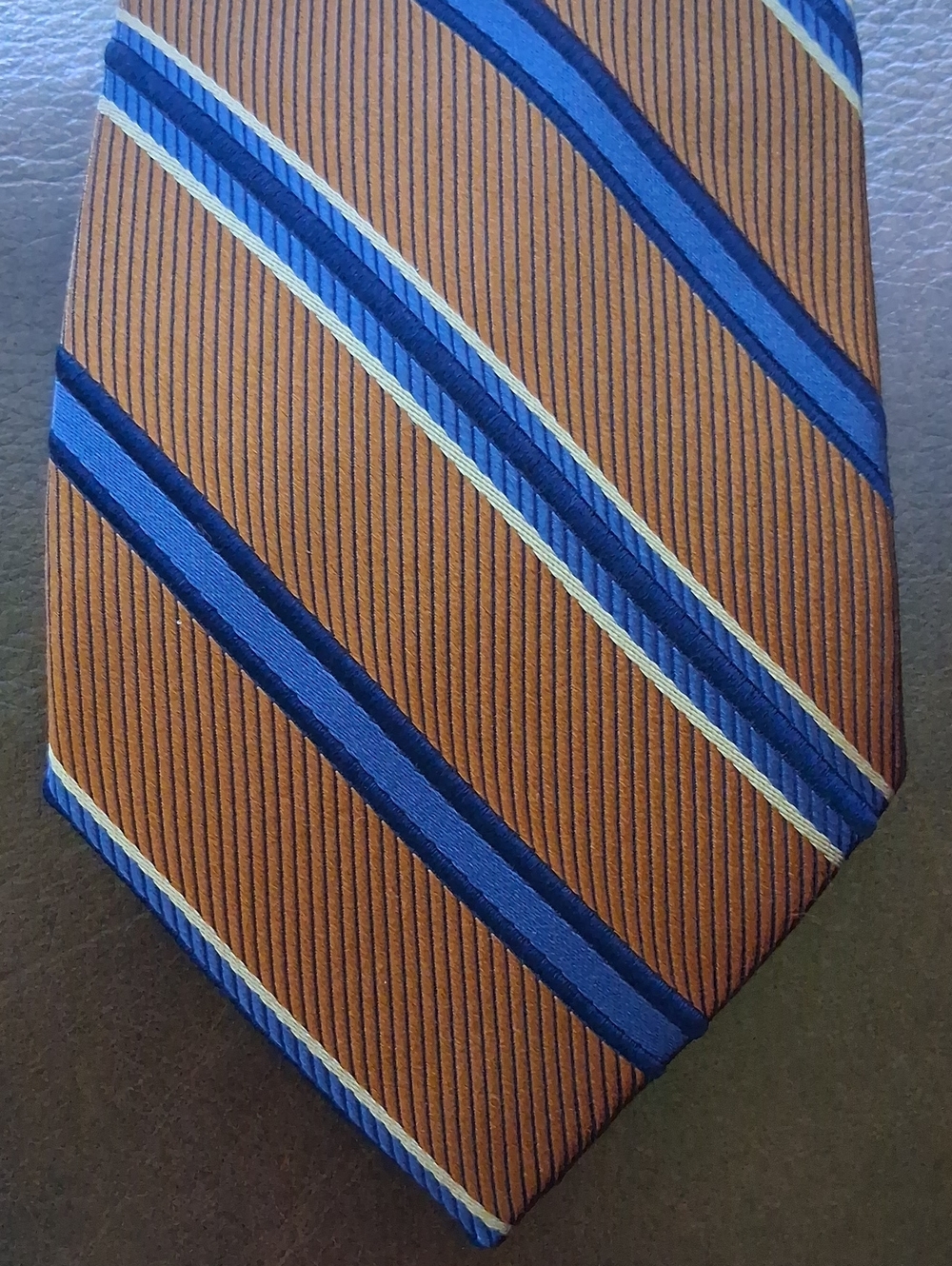 Bruno Piattelli Classic Copper Brown and Blue Striped Men’s Tie